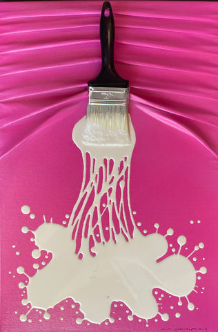 "Let's Paint" small, White splash on Hot Pink Canvas